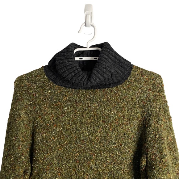 Cynthia Rowley Women's Green Speckled Wool Knit Turtleneck Sweater - Picture 2 of 7
